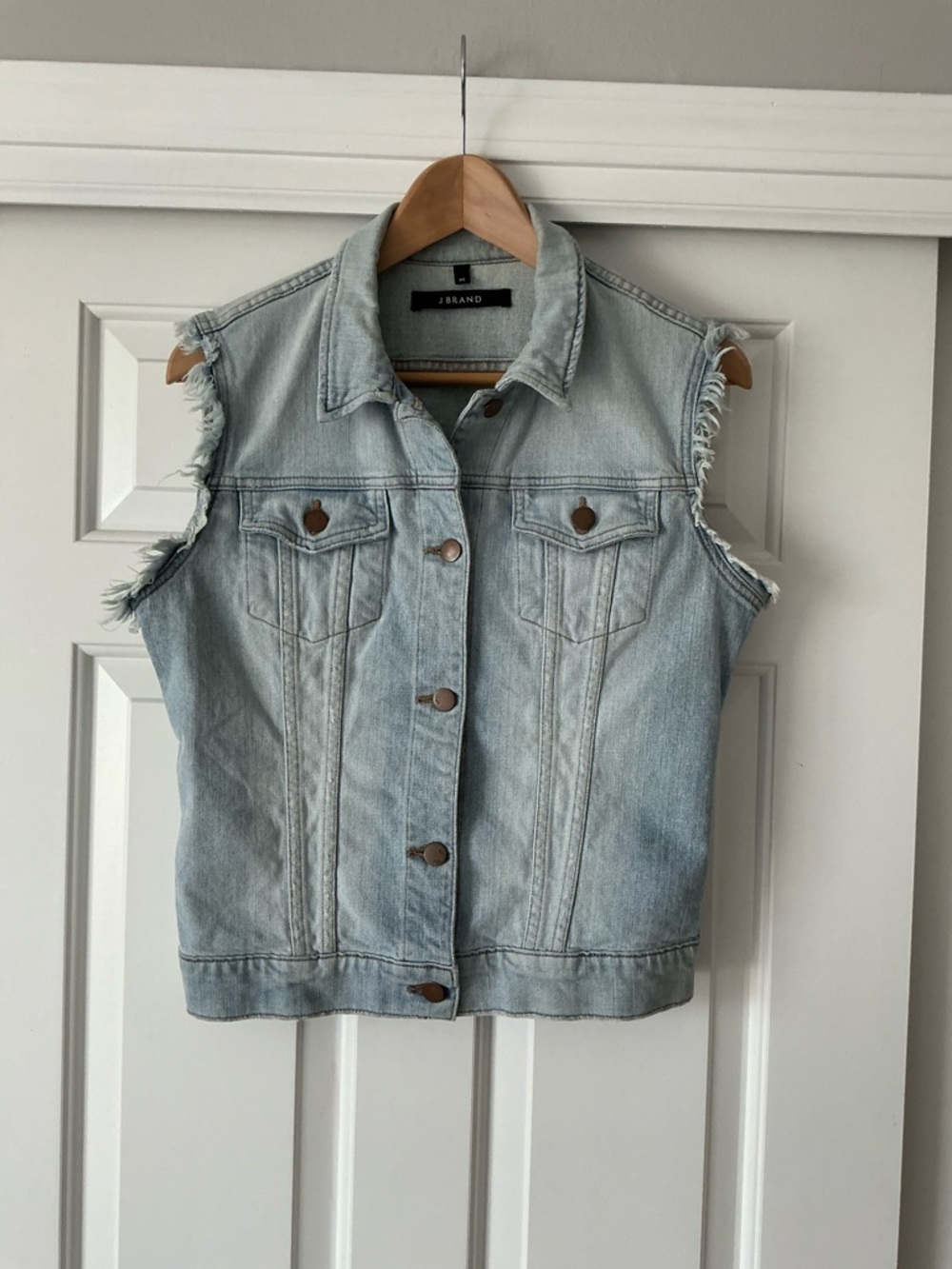 J Brand Faith Frayed Sleeveless Light Blue Wash Denim Vest M
